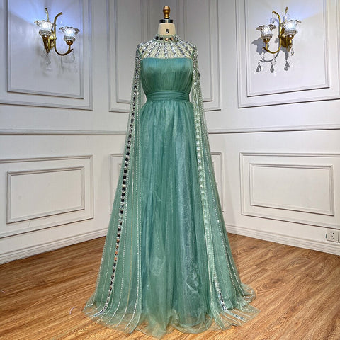 Vestido de noche morado árabe con escote en A, mangas largas, cuello alto, sexy, de lujo, con cuentas, para mujer, fiesta, LA71764 