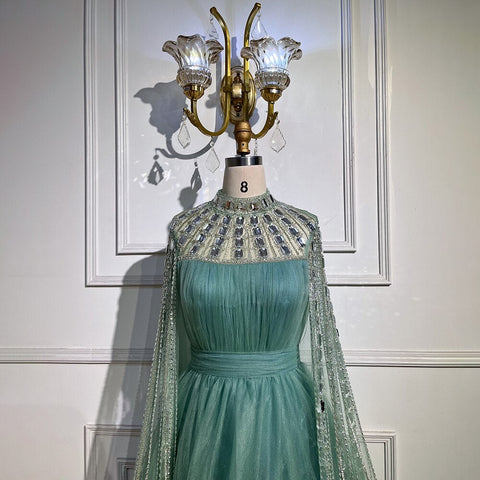 Vestido de noche morado árabe con escote en A, mangas largas, cuello alto, sexy, de lujo, con cuentas, para mujer, fiesta, LA71764 