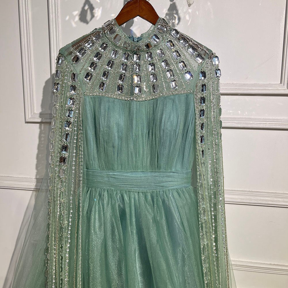 Purple Arabic A-Line Beaded Sexy Luxury Cape Sleeves High Neck Evening Dresses Gowns 2025 For Women Party LA71764