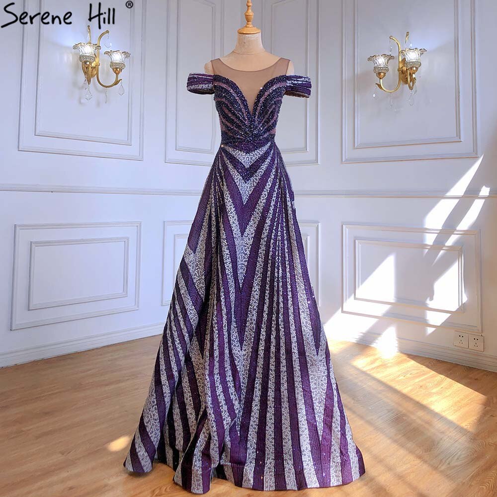 Purple Beaded Luxury Evening Dresses Gowns 2025 Long A-Line Sleeveless For Women Party LA71469