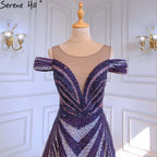 Purple Beaded Luxury Evening Dresses Gowns 2025 Long A-Line Sleeveless For Women Party LA71469