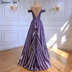 Purple Beaded Luxury Evening Dresses Gowns 2025 Long A-Line Sleeveless For Women Party LA71469