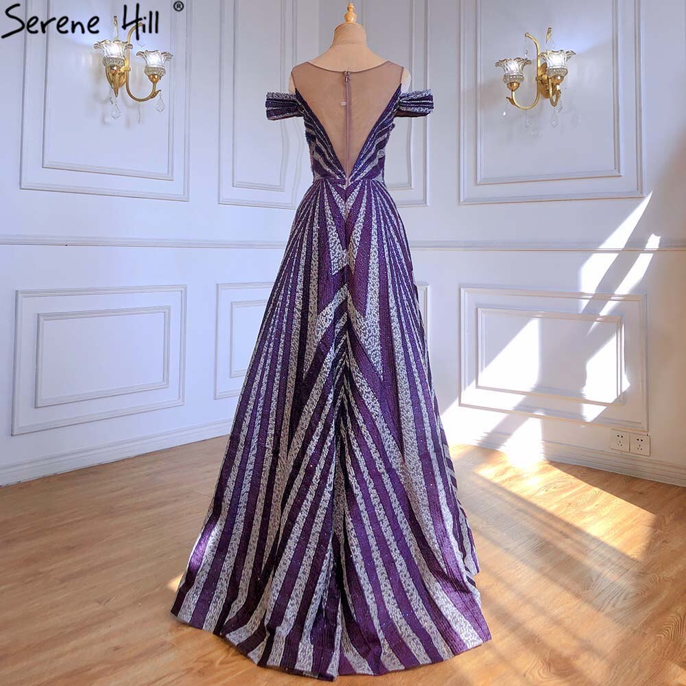 Purple Beaded Luxury Evening Dresses Gowns 2025 Long A-Line Sleeveless For Women Party LA71469