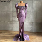 Purple High Split Mermaid Evening Dresses Gowns 2025 Elegant Satin Beading For Women Party LA71090