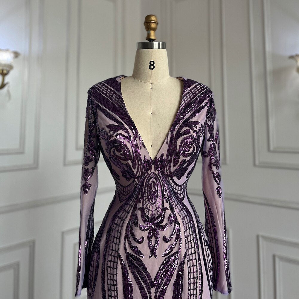 Purple Long Prom Dresses 2025 Luxury Sequined  Sexy Mermaid Style Black Girl Prom Gala Party Gowns 2025 LA72071