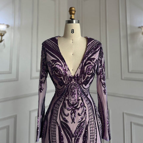 Vestidos de fiesta largos morados 2025, de lujo, con lentejuelas, estilo sirena, sexys, para chicas negras, vestidos de fiesta de gala 2025 LA72071 