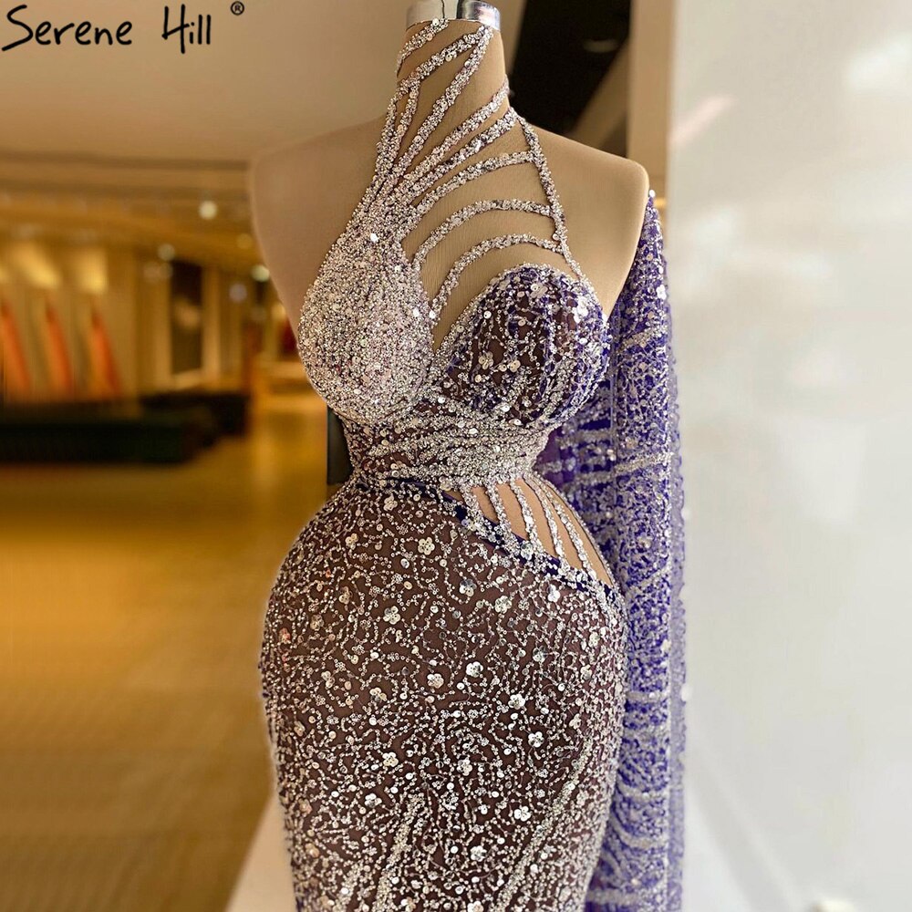 Purple Mermaid Elegant Evening Dresses Gowns 2025 Beaded Cape Sleeve For Women Party LA71242