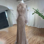Purple Mermaid Elegant High Neck Evening Dresses Gowns 2025 Long Sleeves Beaded Luxury For Women Party LA71690