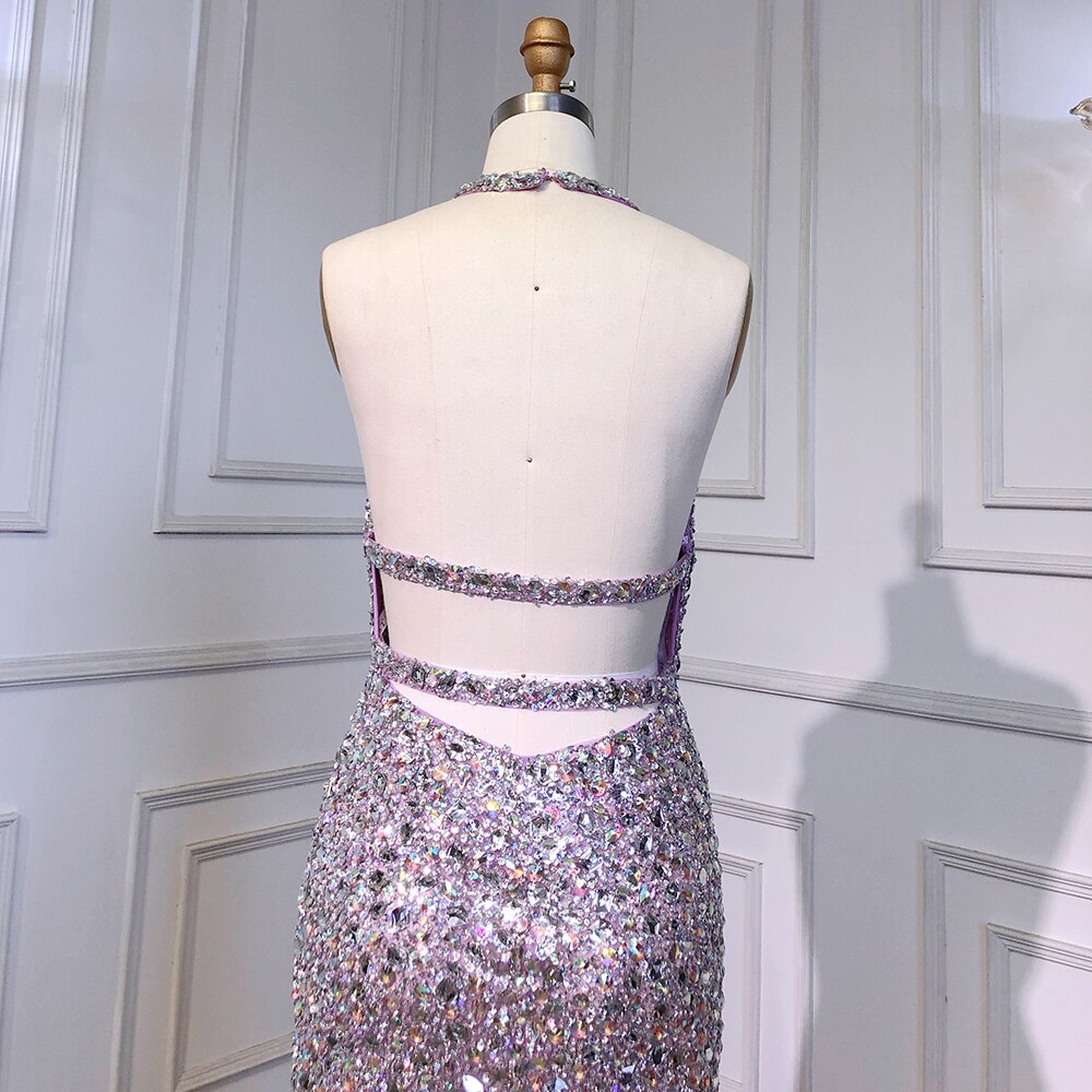 Purple Mermaid Elegant Sexy Spaghetti Straps Evening Dresses Gowns Luxury Feather Shiny Beaded 2025 Woman LA71736