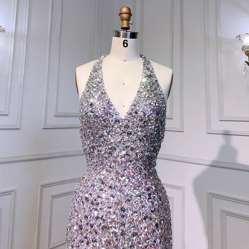 Purple Mermaid Elegant Sexy Spaghetti Straps Evening Dresses Gowns Luxury Feather Shiny Beaded 2025 Woman LA71736