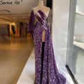 Purple Mermaid High Split Evening Dresses Gowns 2025 Beaded One Shoulder Sexy For Women Party LA71198