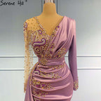 Purple Mermaid Satin Evening Dresses Gowns 2025 Elegant Beaded Luxury For Women Party LA71364