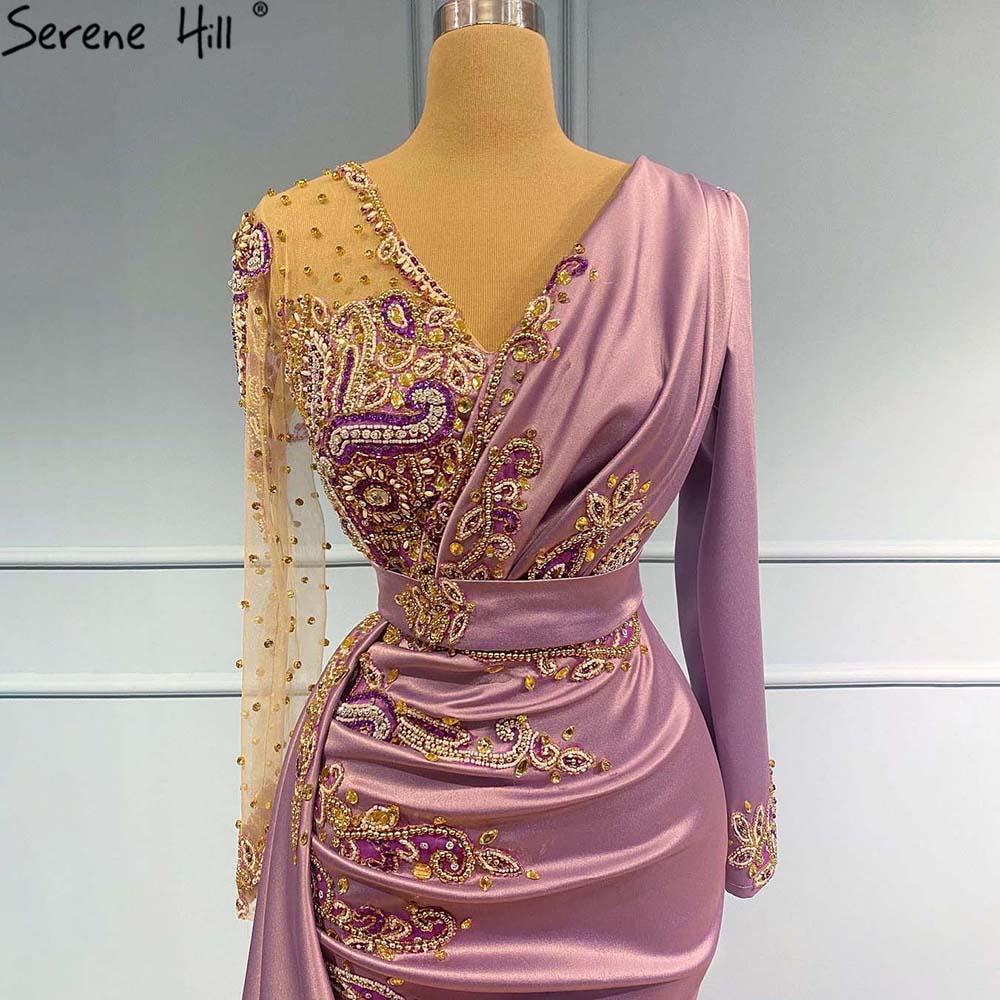 Purple Mermaid Satin Evening Dresses Gowns 2025 Elegant Beaded Luxury For Women Party LA71364