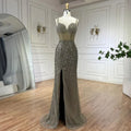 Purple Spaghetti Straps Mermaid Beaded Party High Split Evening Dresses Gowns for Woman Wedding Party 2025 LA72454