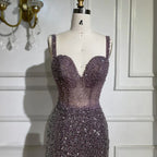 Purple Spaghetti Straps Mermaid Beaded Party High Split Evening Dresses Gowns for Woman Wedding Party 2025 LA72454