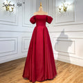 Red A-Line Satin Evening Dresses Gowns 2025 Simple Off Shoulder Sexy For Women Party LA71286