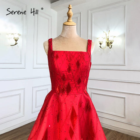 Vestidos de noche rojos hasta los tobillos, 2025, con cuentas, corte A, sexys, para mujer, para bodas y fiestas LA70913 