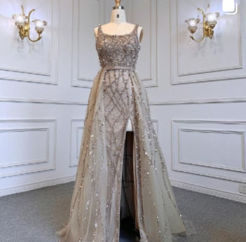 Red Beaded Split Mermaid Luxury Evening Dress Gown Sleeveless LA70765