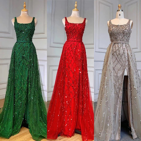 Red Beaded Split Mermaid Luxury Evening Dress Gown Sleeveless LA70765
