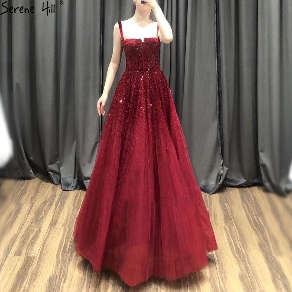 Red Beading Evening Gowns 2025 Sleeveless A-Line Luxury Floor-Length Formal Dress Design LA70600