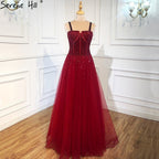 Red Beading Evening Gowns 2025 Sleeveless A-Line Luxury Floor-Length Formal Dress Design LA70600