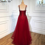 Red Beading Evening Gowns 2025 Sleeveless A-Line Luxury Floor-Length Formal Dress Design LA70600