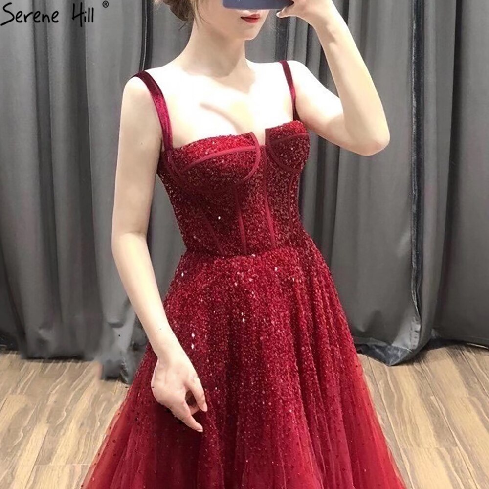 Red Beading Evening Gowns 2025 Sleeveless A-Line Luxury Floor-Length Formal Dress Design LA70600