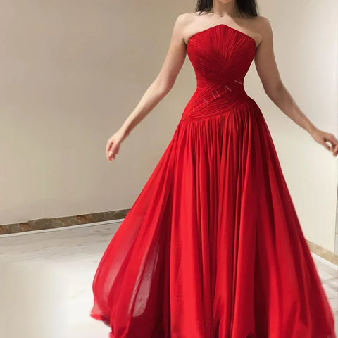 Vestido de noche elegante de gasa roja sin mangas con abertura, de lujo, estilo árabe de Dubái, para mujer, para boda, graduación, fiesta, 2025, LA72537