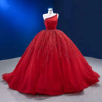 Red Elegant One Shoulder Lace Up Pearls Beaded Luxury Bride Gowns Wedding Dress 2025 High End Custom Made HM222191
