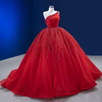 Red Elegant One Shoulder Lace Up Pearls Beaded Luxury Bride Gowns Wedding Dress 2025 High End Custom Made HM222191
