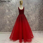 Red Full Crystal Evening Dresses Gowns A-Line Luxury Sleeveless Sexy For Women Party LA70232A