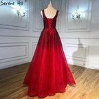Red Full Crystal Evening Dresses Gowns A-Line Luxury Sleeveless Sexy For Women Party LA70232A