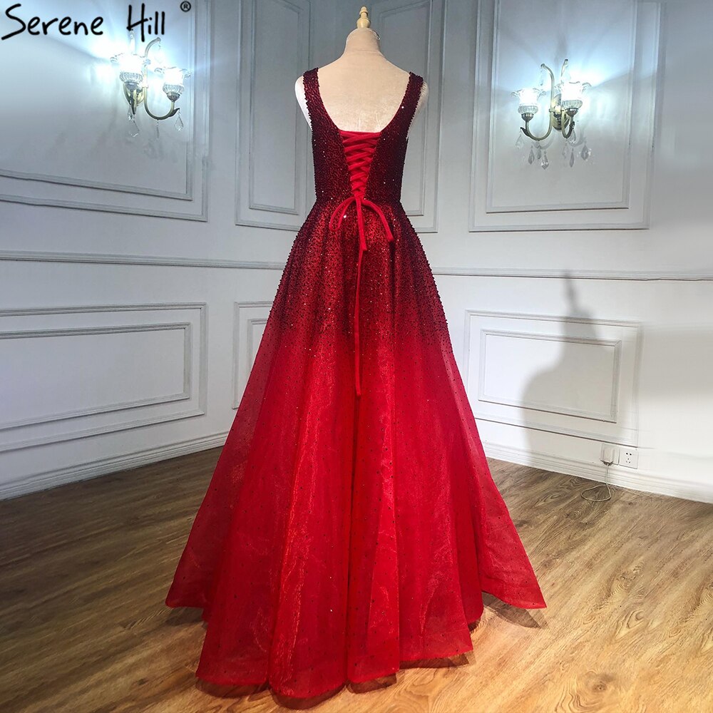 Red Full Crystal Evening Dresses Gowns A-Line Luxury Sleeveless Sexy For Women Party LA70232A