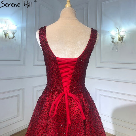 Vestidos de noche rojos con cristales, corte A, de lujo, sin mangas, sexys, para mujer, fiesta, LA70232A 