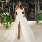 Red High Split Sexy Evening Gowns 2025 A-Line One shoulder Simple Formal Dress Design LA71114
