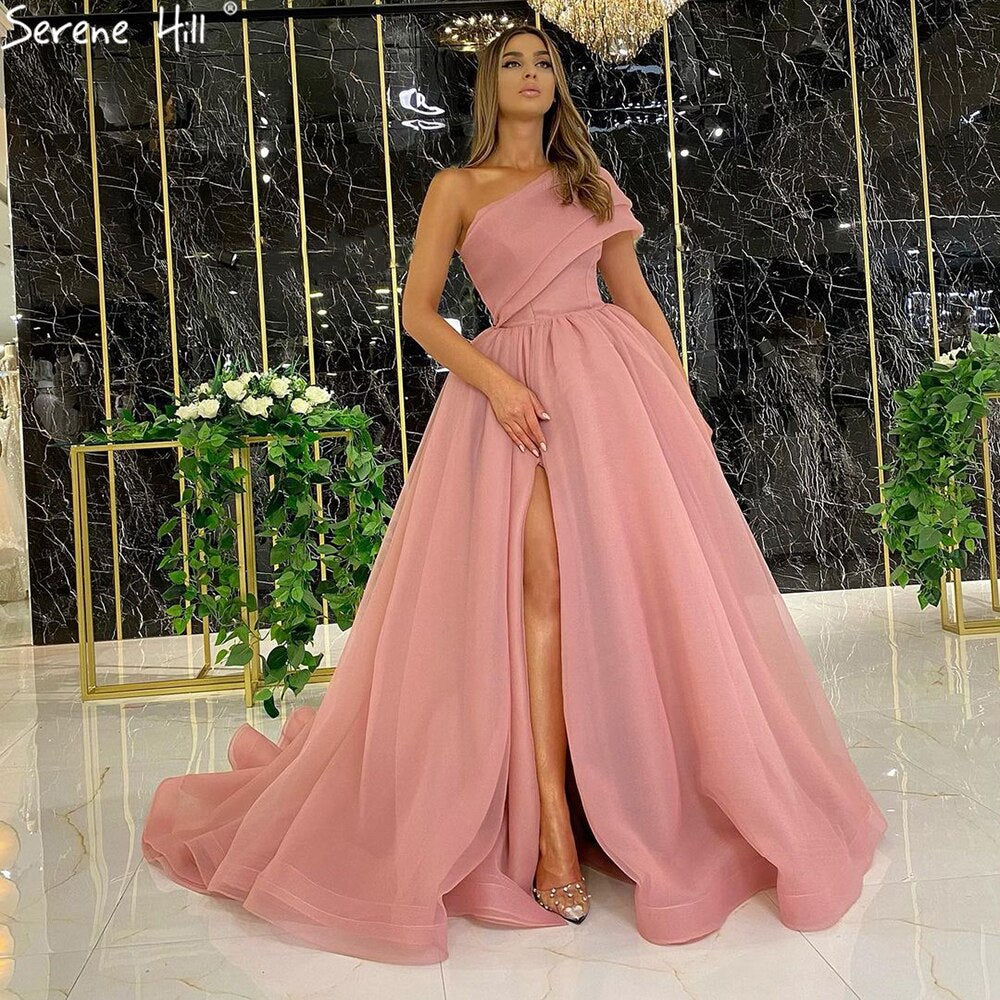 Red High Split Sexy Evening Gowns 2025 A-Line One shoulder Simple Formal Dress Design LA71114