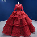 Red Long SsleevesLuxury Lace Beaded Lace Up Ball Gown Bride Gowns Wedding Dress 2025 High End Custom Made HM67498