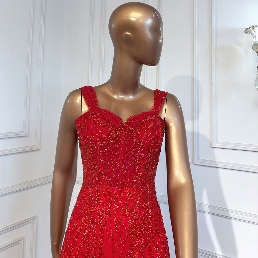 Red Mermaid Luxury Evening Dresses Gowns 2025 Beaded Sexy Elegant For Women Party LA71613