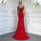 Red Mermaid Luxury Evening Dresses Gowns 2025 Beaded Sexy Elegant For Women Party LA71613