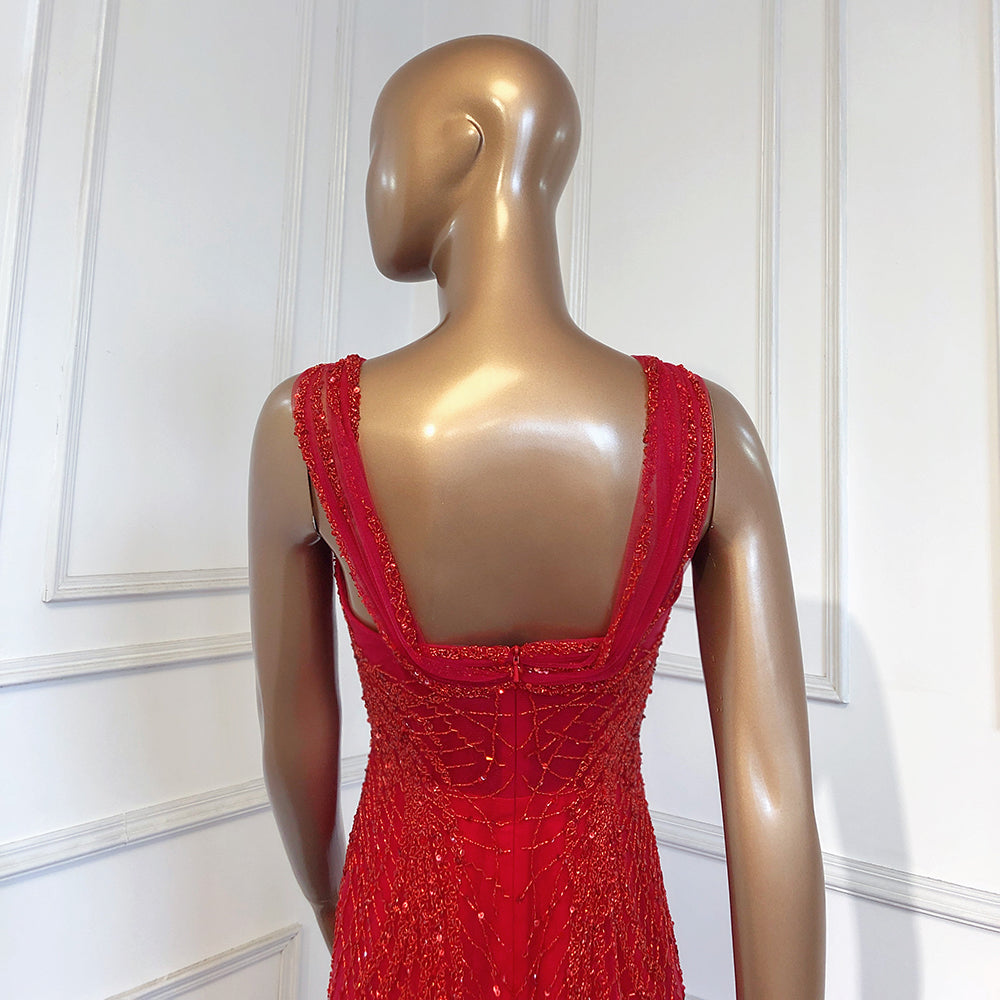 Red Mermaid Luxury Evening Dresses Gowns 2025 Beaded Sexy Elegant For Women Party LA71613