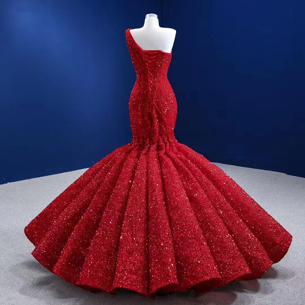 Red One Shoulder Luxury Evening Dresses 2025 Sequins Beaded Mermiad Elegant Bridal For Women Party HM67447