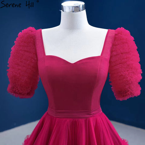 Vestidos de novia rojos con mangas abullonadas 2025, con volantes, sexys, con cordones, HM67361, hechos a medida 