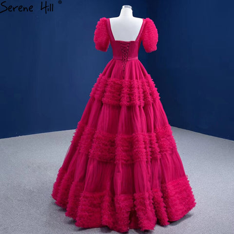 Vestidos de novia rojos con mangas abullonadas 2025, con volantes, sexys, con cordones, HM67361, hechos a medida 