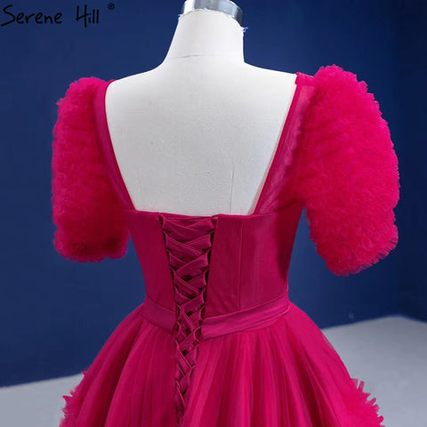 Vestidos de novia rojos con mangas abullonadas 2025, con volantes, sexys, con cordones, HM67361, hechos a medida 