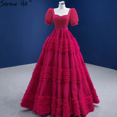 Vestidos de novia rojos con mangas abullonadas 2025, con volantes, sexys, con cordones, HM67361, hechos a medida 