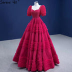 Red Puff Sleeves Wedding Dresses 2025 Ruffles Sexy Lace Up Bride Gowns HM67361 Custom Made