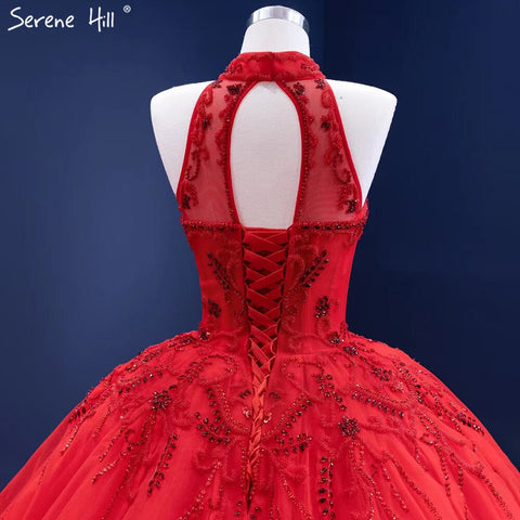 Vestidos de novia de lujo con volantes rojos y cuentas 2025, sin mangas, con cordones, sexys, HM67324, hechos a medida 