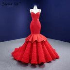 Red Ruffles Mermaid Wedding Dresses 2025 Spaghetti Strap Elegant Sexy Bride Gowns HM67311 Custom Made