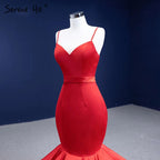 Red Ruffles Mermaid Wedding Dresses 2025 Spaghetti Strap Elegant Sexy Bride Gowns HM67311 Custom Made