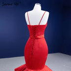 Red Ruffles Mermaid Wedding Dresses 2025 Spaghetti Strap Elegant Sexy Bride Gowns HM67311 Custom Made